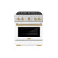 ZLINE Autograph Edition 30 in. 4.2 cu. ft. Paramount Gas Range with 4 Burner DuoPro™ Cooktop and Convection Gas Oven in Satin Stainless Steel with White Matte Door and Champagne Bronze Accents, Open Box-Good Condition