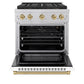 ZLINE Autograph Edition 30 in. 4.2 cu. ft. Paramount Gas Range with 4 Burner DuoPro™ Cooktop and Convection Gas Oven in Satin Stainless Steel with White Matte Door and Champagne Bronze Accents, Open Box-Good Condition