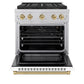 ZLINE Autograph Edition 30 in. 4.2 cu. ft. Paramount Gas Range with 4 Burner DuoPro™ Cooktop and Convection Gas Oven in Satin Stainless Steel with White Matte Door and Champagne Bronze Accents, Open Box-Great Condition