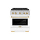 ZLINE Autograph Edition 30 in. 4.2 cu. ft. Paramount Gas Range with 4 Burner DuoPro™ Cooktop and Convection Gas Oven in Satin Stainless Steel with White Matte Door and Polished Gold Accents, Open Box-Good Condition