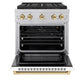 ZLINE Autograph Edition 30 in. 4.2 cu. ft. Paramount Gas Range with 4 Burner DuoPro™ Cooktop and Convection Gas Oven in Satin Stainless Steel with White Matte Door and Polished Gold Accents, Open Box-Good Condition