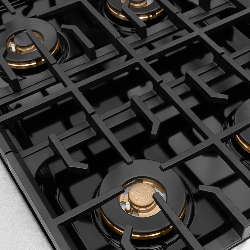 ZLINE Autograph Edition 30 in. 4.2 cu. ft. Paramount Gas Range with 4 Burner DuoPro™ Cooktop and Convection Gas Oven in Satin Stainless Steel with White Matte Door and Matte Black Accents (PSGRSZ-WM-30-MB) burner spread and grates.