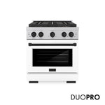 ZLINE Autograph Edition 30 in. 4.2 cu. ft. Paramount Gas Range with 4 Burner DuoPro™ Cooktop and Convection Gas Oven in Satin Stainless Steel with White Matte Door and Matte Black Accents, Open Box-Good Condition