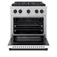 ZLINE Autograph Edition 30 in. 4.2 cu. ft. Paramount Gas Range with 4 Burner DuoPro™ Cooktop and Convection Gas Oven in Satin Stainless Steel with White Matte Door and Matte Black Accents, Open Box-Great Condition