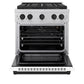 ZLINE Autograph Edition 30 in. 4.2 cu. ft. Paramount Gas Range with 4 Burner DuoPro™ Cooktop and Convection Gas Oven in Satin Stainless Steel with White Matte Door and Matte Black Accents, Open Box-Good Condition