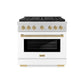 ZLINE Autograph Edition 36 in. 5.2 cu. ft. Paramount Gas Range with 6 Burner DuoPro™ Cooktop and Convection Gas Oven in Satin Stainless Steel with White Matte Door and Champagne Bronze Accents, Open Box-Great Condition