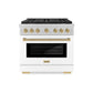 ZLINE Autograph Edition 36 in. 5.2 cu. ft. Paramount Gas Range with 6 Burner DuoPro™ Cooktop and Convection Gas Oven in Satin Stainless Steel with White Matte Door and Champagne Bronze Accents, Open Box-Good Condition