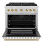 ZLINE Autograph Edition 36 in. 5.2 cu. ft. Paramount Gas Range with 6 Burner DuoPro™ Cooktop and Convection Gas Oven in Satin Stainless Steel with White Matte Door and Champagne Bronze Accents, Open Box-Good Condition