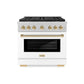 ZLINE Autograph Edition 36 in. 5.2 cu. ft. Paramount Gas Range with 6 Burner DuoPro™ Cooktop and Convection Gas Oven in Satin Stainless Steel with White Matte Door and Polished Gold Accents, Open Box-Great Condition