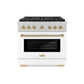 ZLINE Autograph Edition 36 in. 5.2 cu. ft. Paramount Gas Range with 6 Burner DuoPro™ Cooktop and Convection Gas Oven in Satin Stainless Steel with White Matte Door and Polished Gold Accents, Open Box-Good Condition