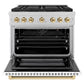 ZLINE Autograph Edition 36 in. 5.2 cu. ft. Paramount Gas Range with 6 Burner DuoPro™ Cooktop and Convection Gas Oven in Satin Stainless Steel with White Matte Door and Polished Gold Accents, Open Box-Good Condition