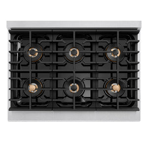 ZLINE Autograph Edition 36 in. 5.2 cu. ft. Paramount Gas Range with 6 Burner DuoPro™ Cooktop and Convection Gas Oven in Satin Stainless Steel with White Matte Door and Polished Gold Accents, Open Box-Good Condition