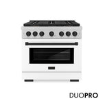 ZLINE Autograph Edition 36 in. 5.2 cu. ft. Paramount Gas Range with 6 Burner DuoPro™ Cooktop and Convection Gas Oven in Satin Stainless Steel with White Matte Door and Matte Black Accents, Open Box-Good Condition