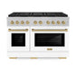 ZLINE Autograph Edition 48 in. 6.7 cu. ft. Paramount Gas Range with 8 Burner DuoPro™ Cooktop and Dual Ovens in Satin Stainless Steel with White Matte Doors and Champagne Bronze Accents, Open Box-Great Condition
