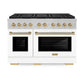 ZLINE Autograph Edition 48 in. 6.7 cu. ft. Paramount Gas Range with 8 Burner DuoPro™ Cooktop and Dual Ovens in Satin Stainless Steel with White Matte Doors and Champagne Bronze Accents, Open Box-Good Condition