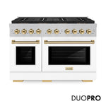 ZLINE Autograph Edition 48 in. 6.7 cu. ft. Paramount Gas Range with 8 Burner DuoPro™ Cooktop and Dual Ovens in Satin Stainless Steel with White Matte Doors and Polished Gold Accents, Open Box-Good Condition