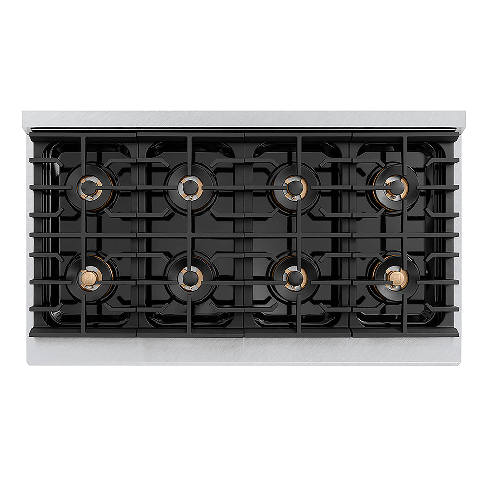 ZLINE Autograph Edition 48 in. 6.7 cu. ft. Paramount Gas Range with 8 Burner DuoPro™ Cooktop and Dual Ovens in Satin Stainless Steel with White Matte Doors and Polished Gold Accents, Open Box-Good Condition