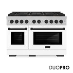 ZLINE Autograph Edition 48 in. 6.7 cu. ft. Paramount Gas Range with 8 Burner DuoPro™ Cooktop and Dual Ovens in Satin Stainless Steel with White Matte Doors and Matte Black Accents, Open Box-Good Condition