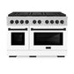 ZLINE Autograph Edition 48 in. 6.7 cu. ft. Paramount Gas Range with 8 Burner DuoPro™ Cooktop and Dual Ovens in Satin Stainless Steel with White Matte Doors and Matte Black Accents, Open Box-Good Condition