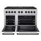 ZLINE Autograph Edition 48 in. 6.7 cu. ft. Paramount Gas Range with 8 Burner DuoPro™ Cooktop and Dual Ovens in Satin Stainless Steel with White Matte Doors and Matte Black Accents (PSGRSZ-WM-48-MB) front, oven open.