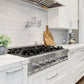 ZLINE 36 in. Legacy Gas Rangetop with 6 Burners and Porcelain Cooktop in Satin Stainless Steel (RTS-36) in a modern kitchen with white cabinets