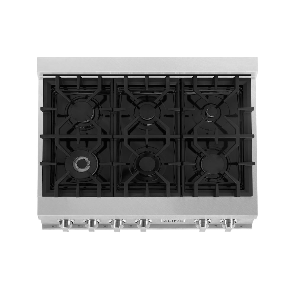 ZLINE Kitchen Package with 36 in. Satin Stainless Steel Rangetop and Convertible Range Hood (2KP-RTSRH36)