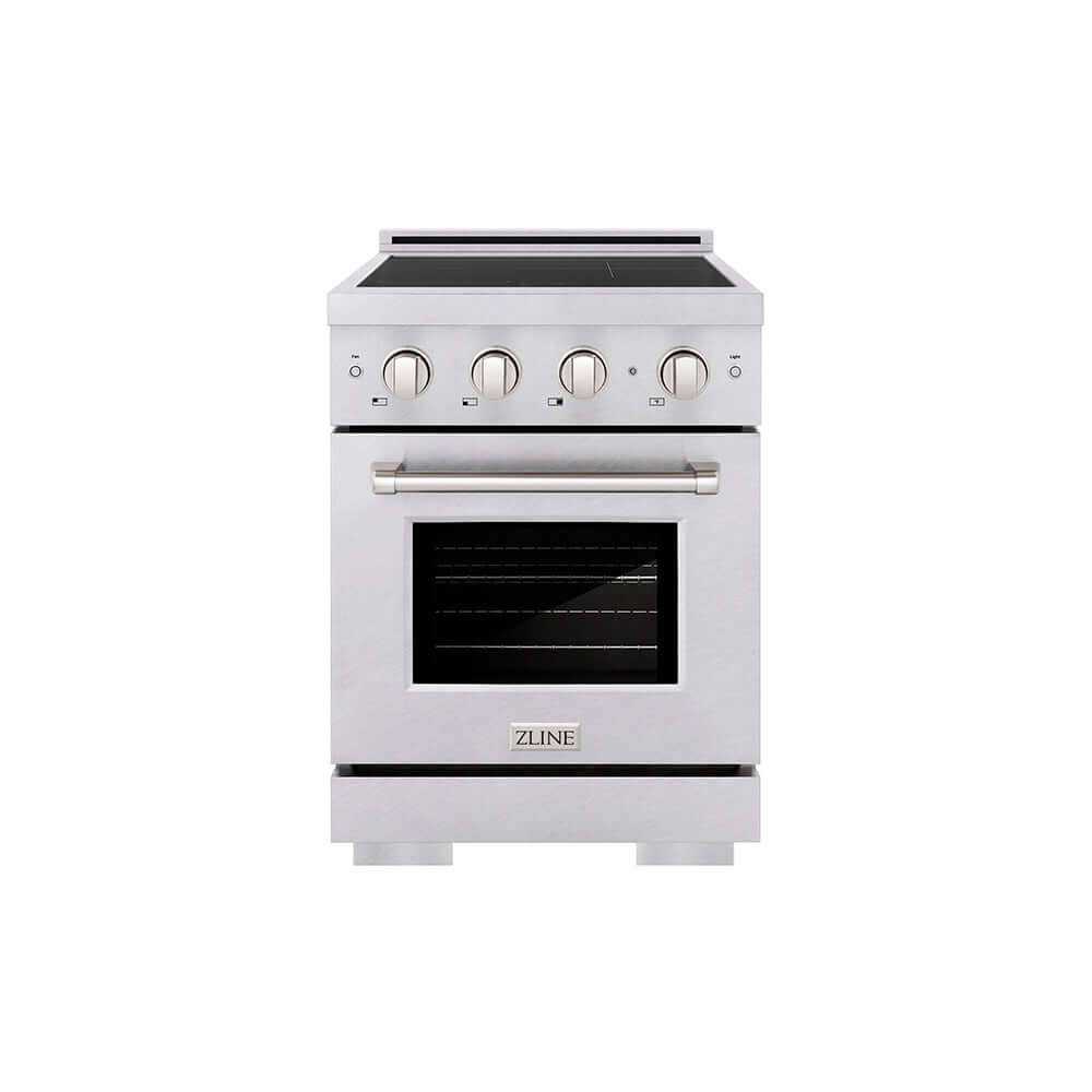 ZLINE 24 in. 3.2 cu. ft. Paramount Induction Range with 3 Element Cooktop and Electric Convection Oven in Satin Stainless Steel (SINRS-24) main image.