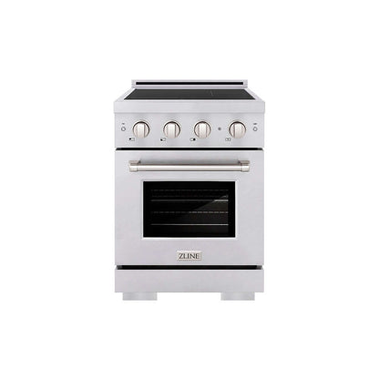 ZLINE 24 in. 3.2 cu. ft. Paramount Induction Range with 3 Element Cooktop and Electric Convection Oven in Satin Stainless Steel (SINRS-24) main image.