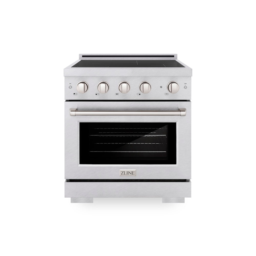 ZLINE 30 in. 4.2 cu. ft. Paramount Induction Range with 4 Element Cooktop and Electric Convection Oven in Satin Stainless Steel, Open Box-Good Condition