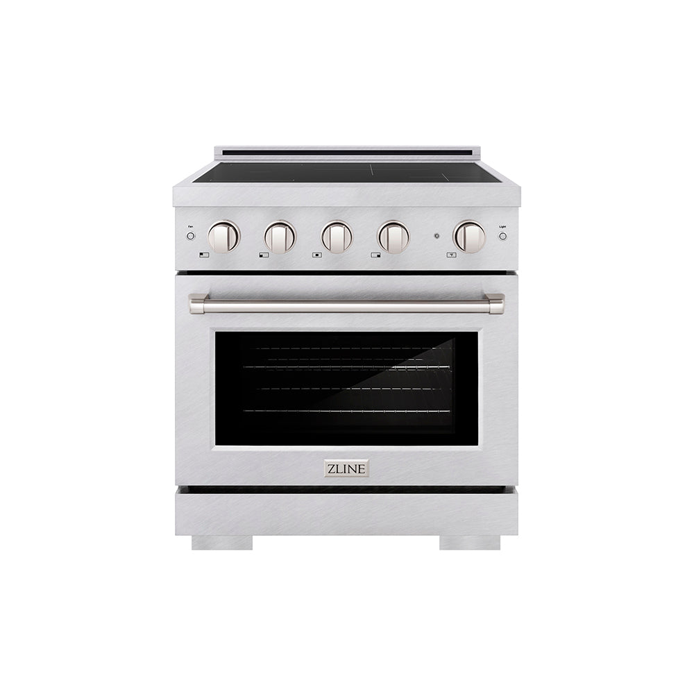 ZLINE 30 in. 4.2 cu. ft. Paramount Induction Range with 4 Element Cooktop and Electric Convection Oven in Satin Stainless Steel, Open Box-Great Condition main image.