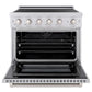 ZLINE 36 in. 5.2 cu. ft. Paramount Induction Range with 5 Element Cooktop and Electric Convection Oven in Satin Stainless Steel (SINRS-36) front, oven open.
