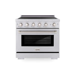 ZLINE 36 in. 5.2 cu. ft. Paramount Induction Range with 5 Element Cooktop and Electric Convection Oven in Satin Stainless Steel (SINRS-36) main image.
