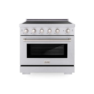 ZLINE 36 in. 5.2 cu. ft. Paramount Induction Range with 5 Element Cooktop and Electric Convection Oven in Satin Stainless Steel (SINRS-36) main image.