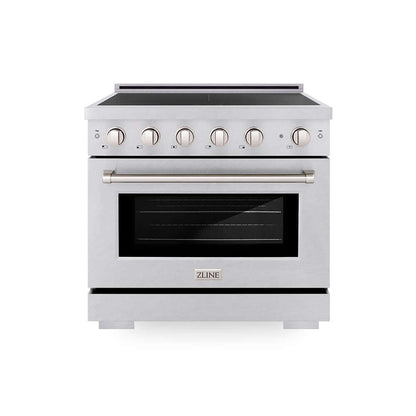 ZLINE 36 in. 5.2 cu. ft. Paramount Induction Range with 5 Element Cooktop and Electric Convection Oven in Satin Stainless Steel (SINRS-36) main image.