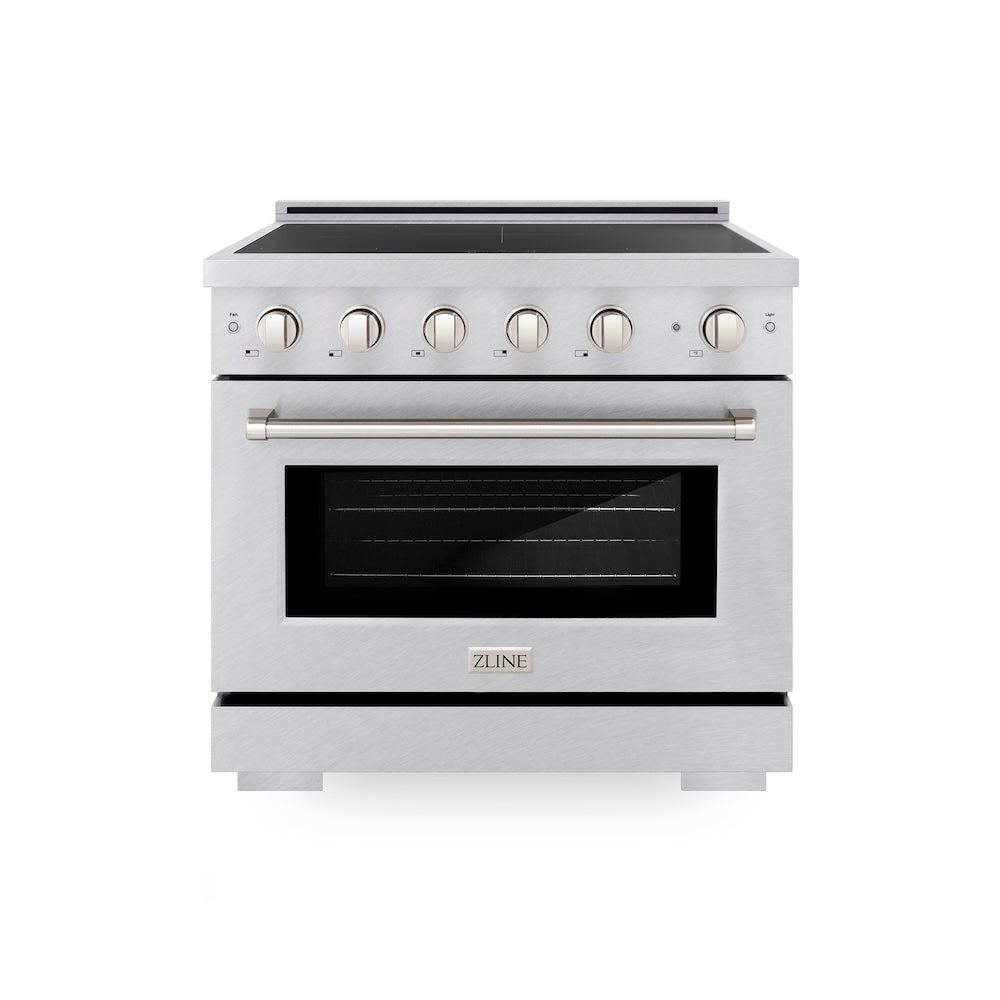 ZLINE 36 in. 5.2 cu. ft. Paramount Induction Range with 5 Element Cooktop and Electric Convection Oven in Satin Stainless Steel, Open Box-Good Condition