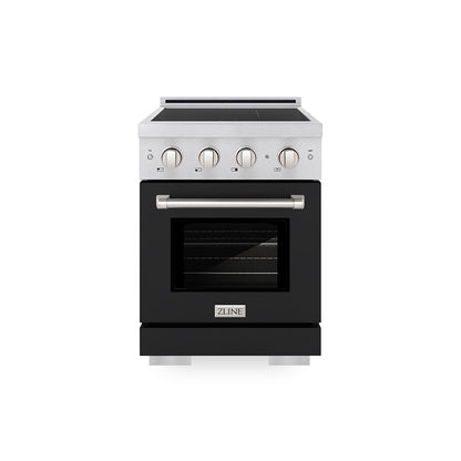ZLINE 24 in. 3.2 cu. ft. Paramount Induction Range with 3 Element Cooktop and Electric Convection Oven in Satin Stainless Steel with Black Matte Door (SINRS-BLM-24)
