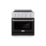 ZLINE 30 in. 4.2 cu. ft. Paramount Induction Range with 4 Element Cooktop and Electric Convection Oven in Satin Stainless Steel with Black Matte Door (SINRS-BLM-30) main image.