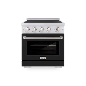 ZLINE 30 in. 4.2 cu. ft. Paramount Induction Range with 4 Element Cooktop and Electric Convection Oven in Satin Stainless Steel with Black Matte Door (SINRS-BLM-30) main image.