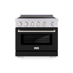 ZLINE 36 in. 5.2 cu. ft. Paramount Induction Range with 5 Element Cooktop and Electric Convection Oven in Satin Stainless Steel with Black Matte Door (SINRS-BLM-36) main image.