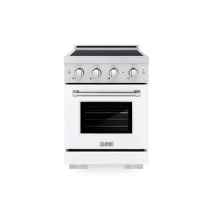 ZLINE 24 in. 3.2 cu. ft. Paramount Induction Range with 3 Element Cooktop and Electric Convection Oven in Satin Stainless Steel with White Matte Door (SINRS-WM-24) main image.