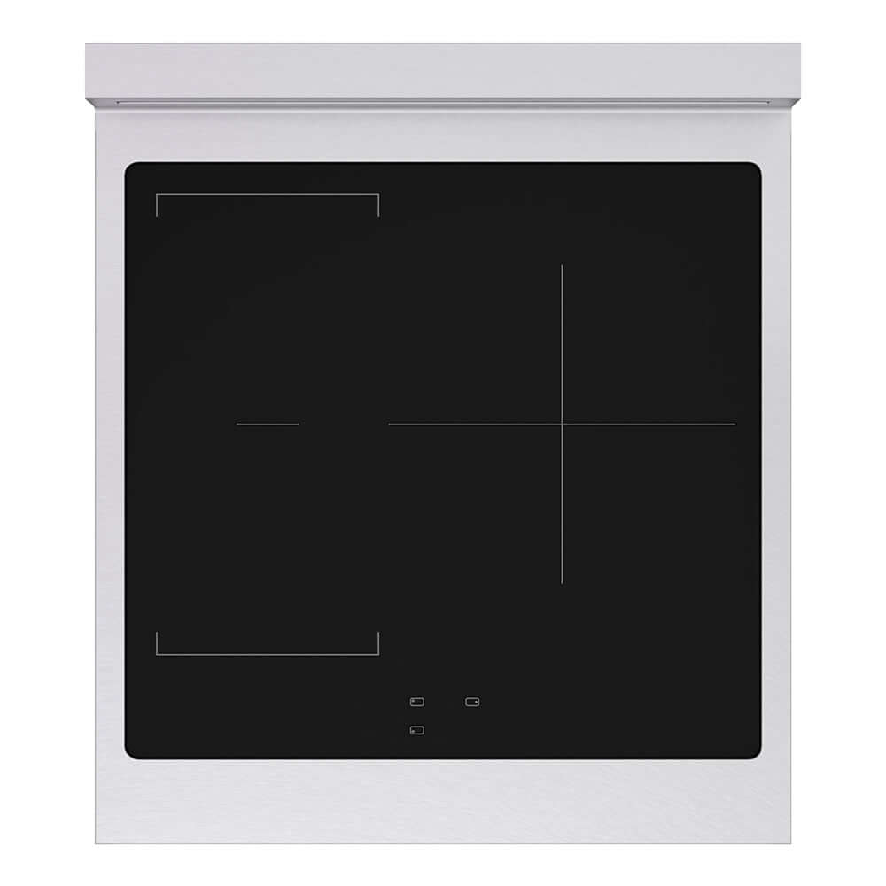 ZLINE 24 in. 3.2 cu. ft. Paramount Induction Range with 3 Element Cooktop and Electric Convection Oven in Satin Stainless Steel with White Matte Door (SINRS-WM-24) top-down, above cooktop.