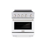 ZLINE 30 in. 4.2 cu. ft. Paramount Induction Range with 4 Element Cooktop and Electric Convection Oven in Satin Stainless Steel with White Matte Door (SINRS-WM-30) main image.