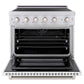ZLINE 36 in. 5.2 cu. ft. Paramount Induction Range with 5 Element Cooktop and Electric Convection Oven in Satin Stainless Steel with White Matte Door (SINRS-WM-36) front, oven open.