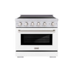 ZLINE 36 in. 5.2 cu. ft. Paramount Induction Range with 5 Element Cooktop and Electric Convection Oven in Satin Stainless Steel with White Matte Door (SINRS-WM-36) main image.
