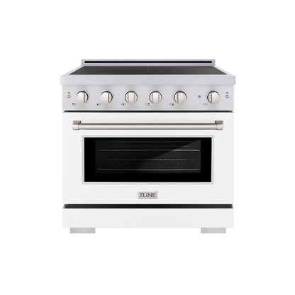 ZLINE 36 in. 5.2 cu. ft. Paramount Induction Range with 5 Element Cooktop and Electric Convection Oven in Satin Stainless Steel with White Matte Door (SINRS-WM-36) main image.