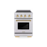 ZLINE Autograph Edition 24 in. 3.2 cu. ft. Paramount Induction Range with 3 Element Cooktop and Electric Convection Oven in Satin Stainless Steel with Polished Gold Accents (SINRSZ-24-G) main image.