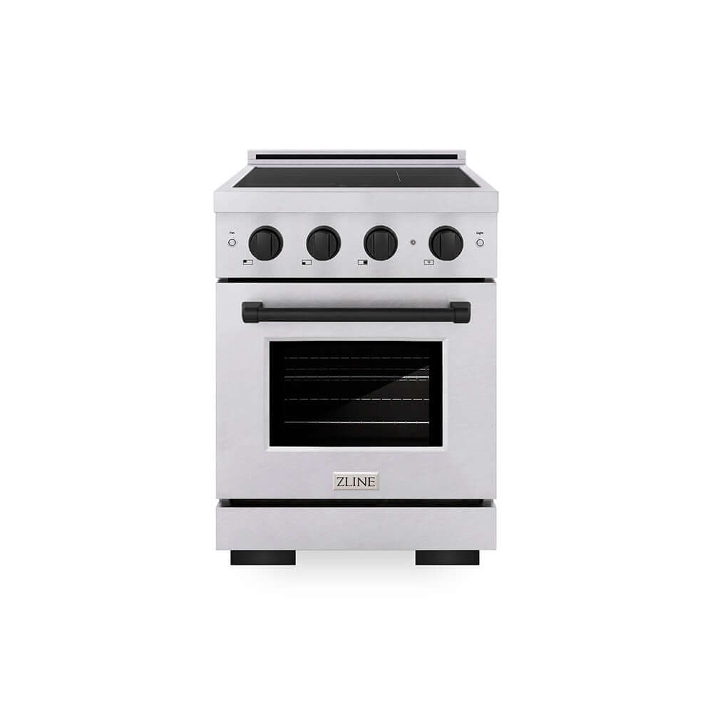 ZLINE Autograph Edition 24 in. 3.2 cu. ft. Paramount Induction Range with 3 Element Cooktop and Electric Convection Oven in Satin Stainless Steel with Matte Black Accents (SINRSZ-24-MB) main image.