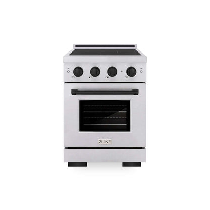 ZLINE Autograph Edition 24 in. 3.2 cu. ft. Paramount Induction Range with 3 Element Cooktop and Electric Convection Oven in Satin Stainless Steel with Matte Black Accents (SINRSZ-24-MB) main image.