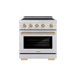 ZLINE Autograph Edition 30 in. 4.2 cu. ft. Paramount Induction Range with 4 Element Cooktop and Electric Convection Oven in Satin Stainless Steel with Champagne Bronze Accents (SINRSZ-30-CB) main image.