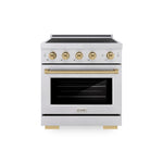 ZLINE Autograph Edition 30 in. 4.2 cu. ft. Paramount Induction Range with 4 Element Cooktop and Electric Convection Oven in Satin Stainless Steel with Champagne Bronze Accents, Open Box-Good Condition